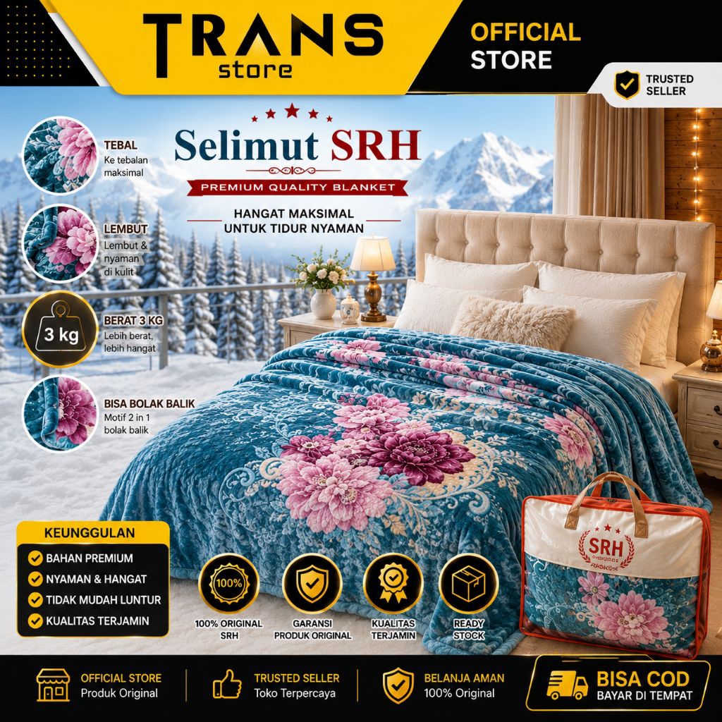 Selimut Tebal Jumbo SRH 2 Lapis Bolak Balik 200x230 cm Bulu Halus