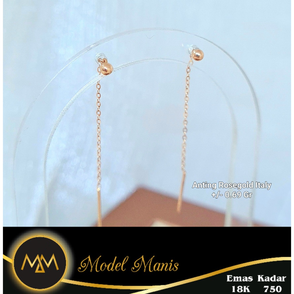 Anting Pentol Panjang Italy AU Rosegold 750 kadar 18k