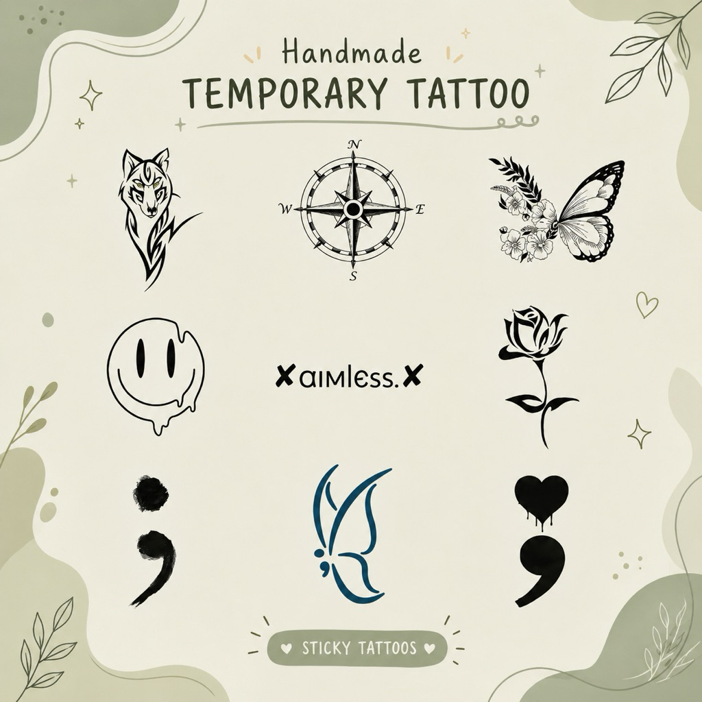 ST09 - STICKY TATTOO TEMPORARY TATO TEMPORER CUSTOM SIZE UKURAN FACE WAJAH COMPAS KOMPAS SERIGALA WO