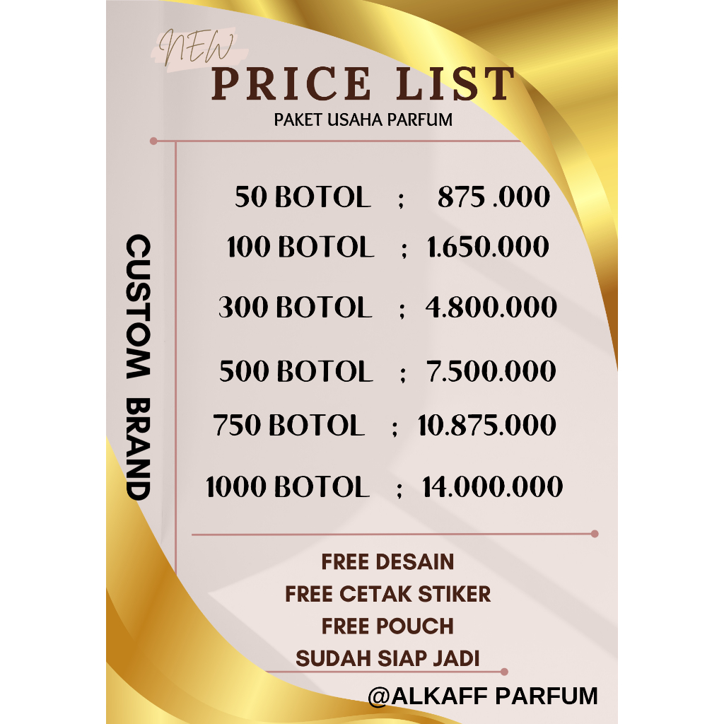 parfum wnita premium PAKET USAHA PARFUM 50BTL 700RB (BISA CUSTOM BRAND)