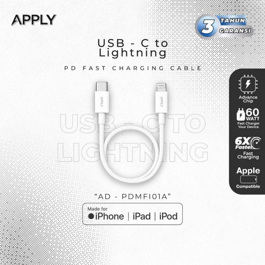 Apply - MFI Cable Only Lightning 60W For iPhone MFI Certified - Garansi 3 Tahun