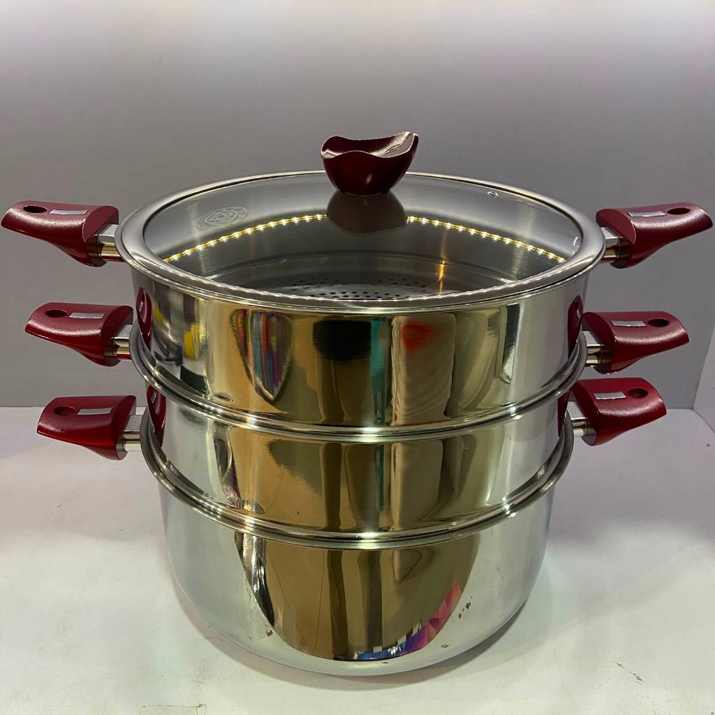 Steamer Supra 3 Tingkat / Kukusan Susun 3 Tingkat / Panci Kukus Stainless Serbaguna / Dandang Kukus 