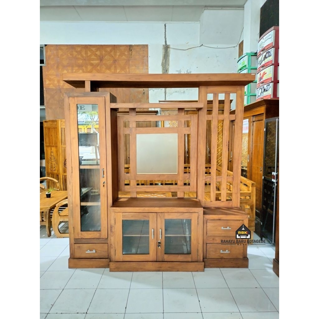 Bufet Kayu Jati Sekat Ruang Meja Tv Kayu Jati Minimalis Jogja