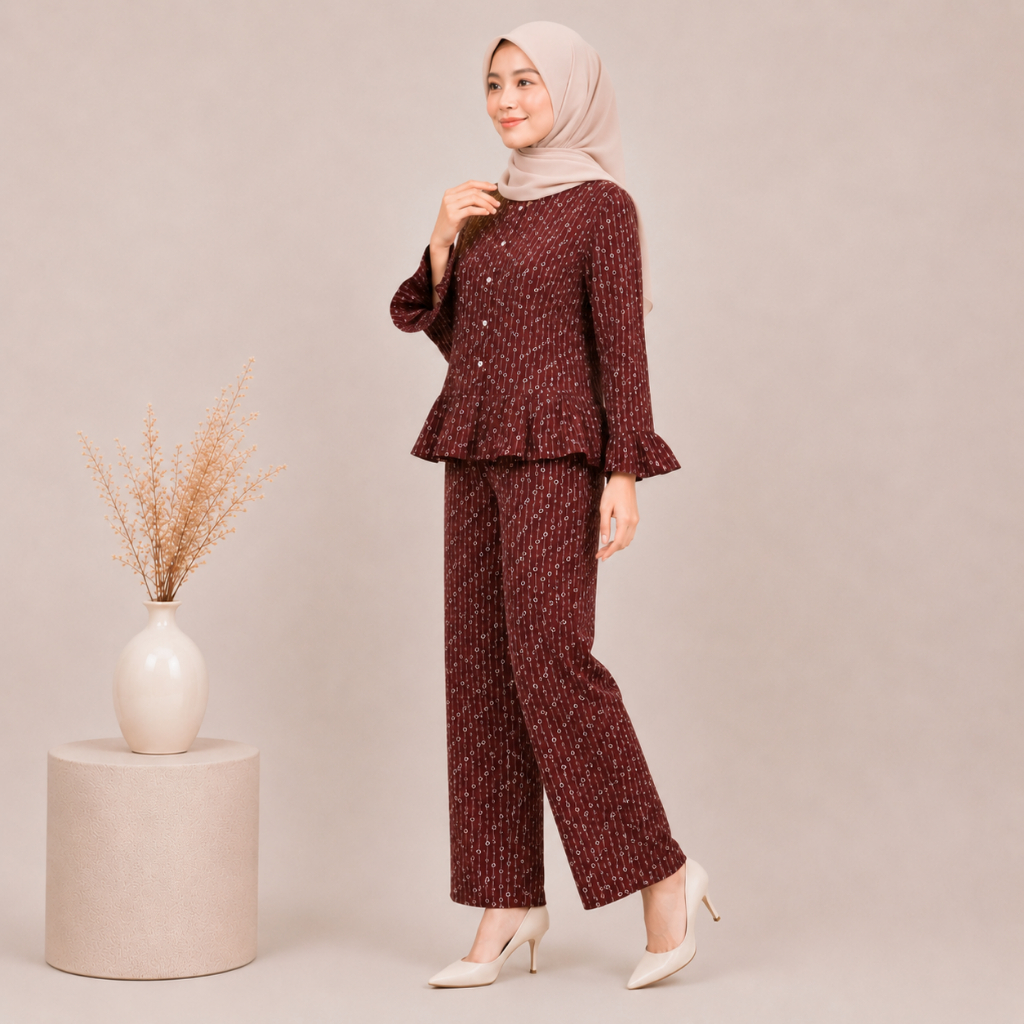 ADDISHA Set Rayon Setelan Baju Muslim Kekinian Piyama Baju Tidur - Kezara Choco Daisy