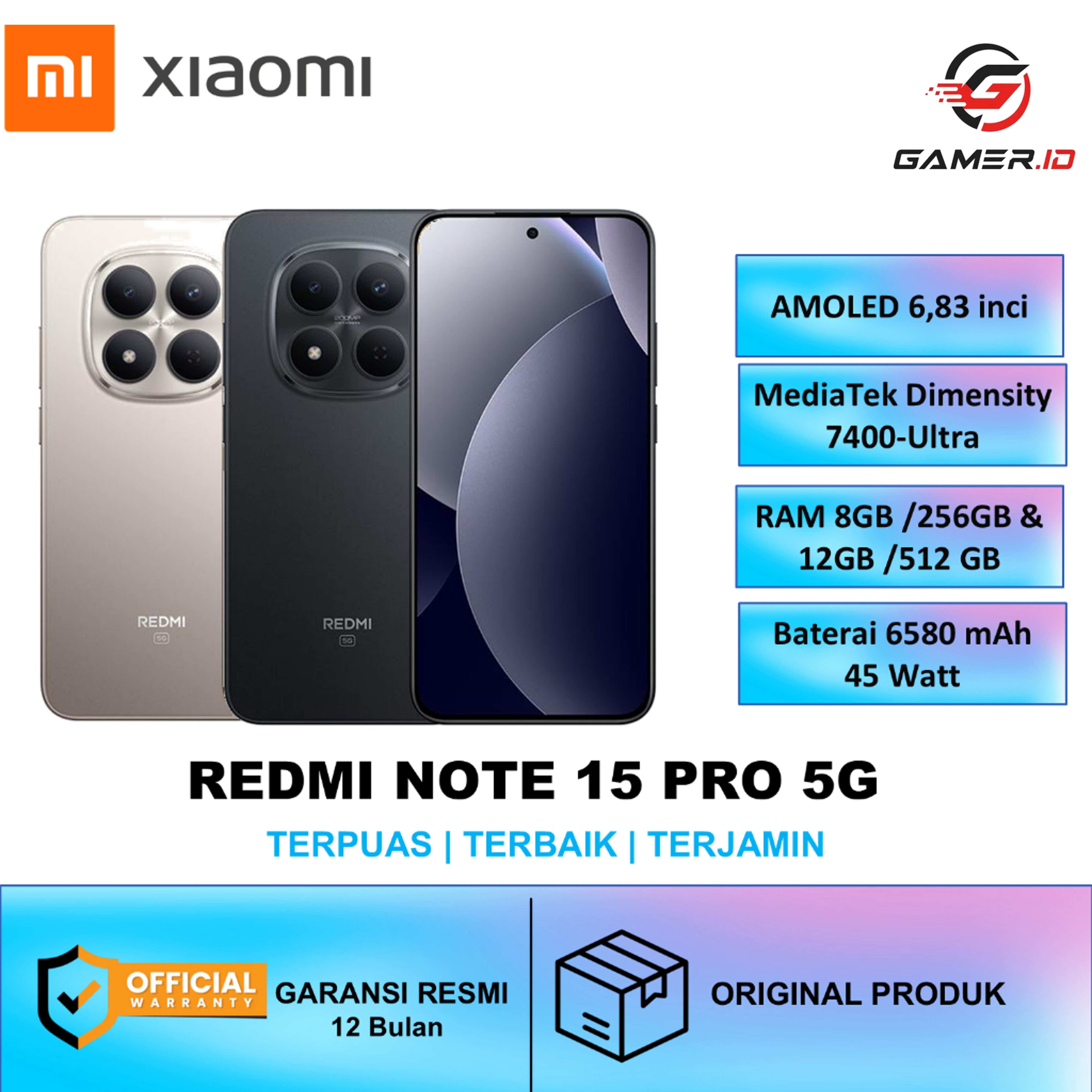 NEW XIAOMI NOTE 15 PRO 5G RAM 12GB / 512GB IP69 BATERAI 6580 mAh 45 watt MediaTek Dimensity 7400-Ult