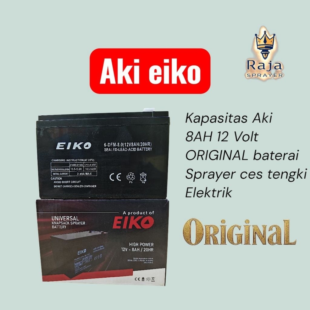 Aki/baterai EIKO 8AH 12volt baterai tangki elektrik sprayer ces ORIGINAL sperpat tangki semprot