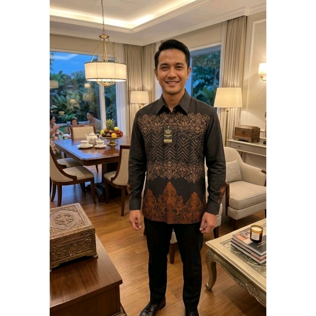 Baju batik pria lengan panjang berpuring premium