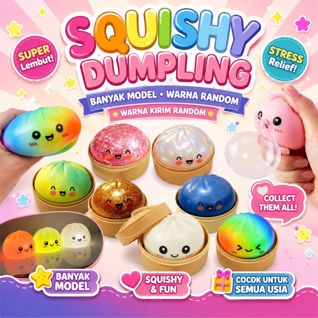 READY STOK Squishy Dumpling Squisi Bakpao Steamed Bun Fidget Squeeze Toys Mainan Pencet Remas Anti S