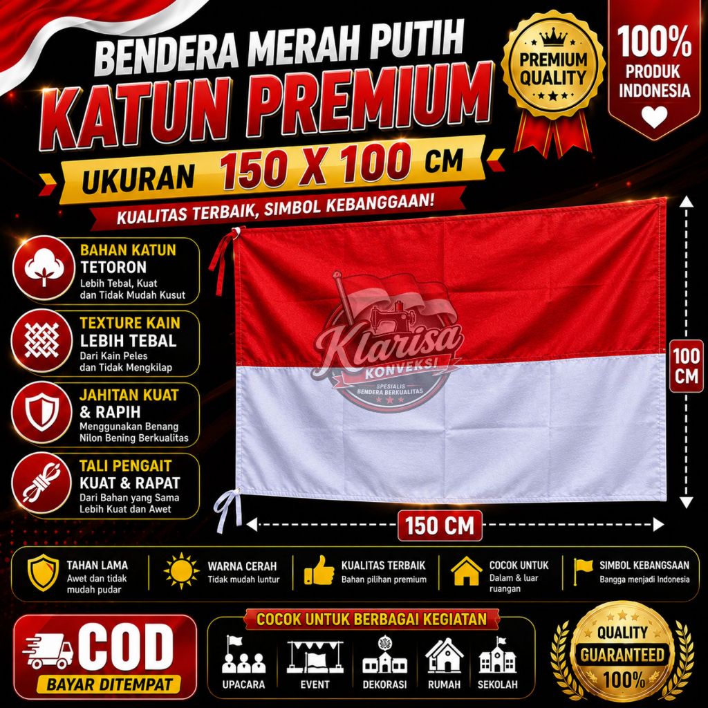 Bendera Merah Putih Katun | 150 x 100 Bendera indonesia