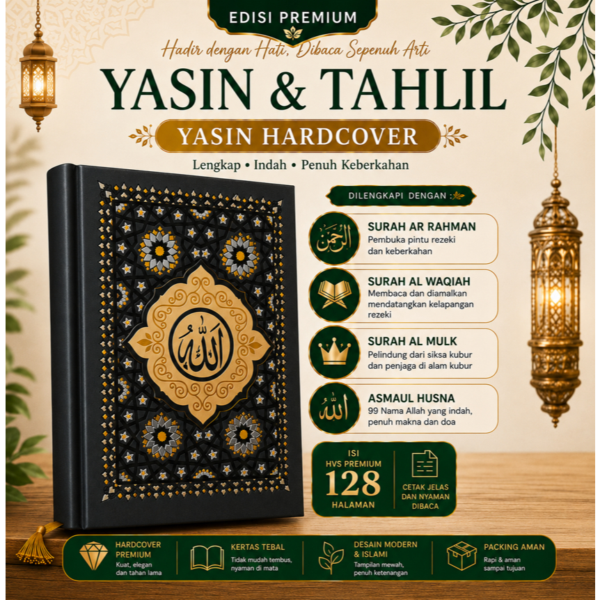 Buku Yasin dan Tahlil HardCover Custom Yasin 128 Halaman Cover Mozaik, Yasin 40 100 1000 Hari