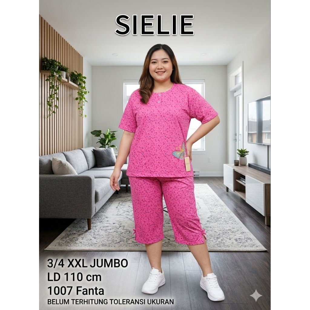 SIELIE Baju Tidur Babydoll Oneset Setelan Kaos 3/4 XXL Jumbo