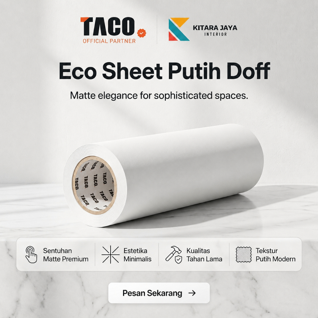 Eco Sheet Putih Doff Taco Premium HPL Stiker Furniture dan Kabinet