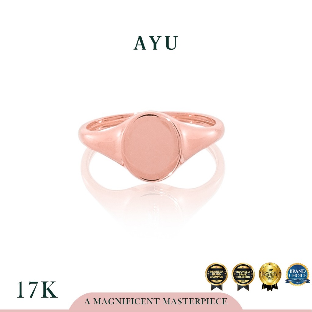 AYU Cincin Emas - Oval Signet Ring 17K Rose Gold