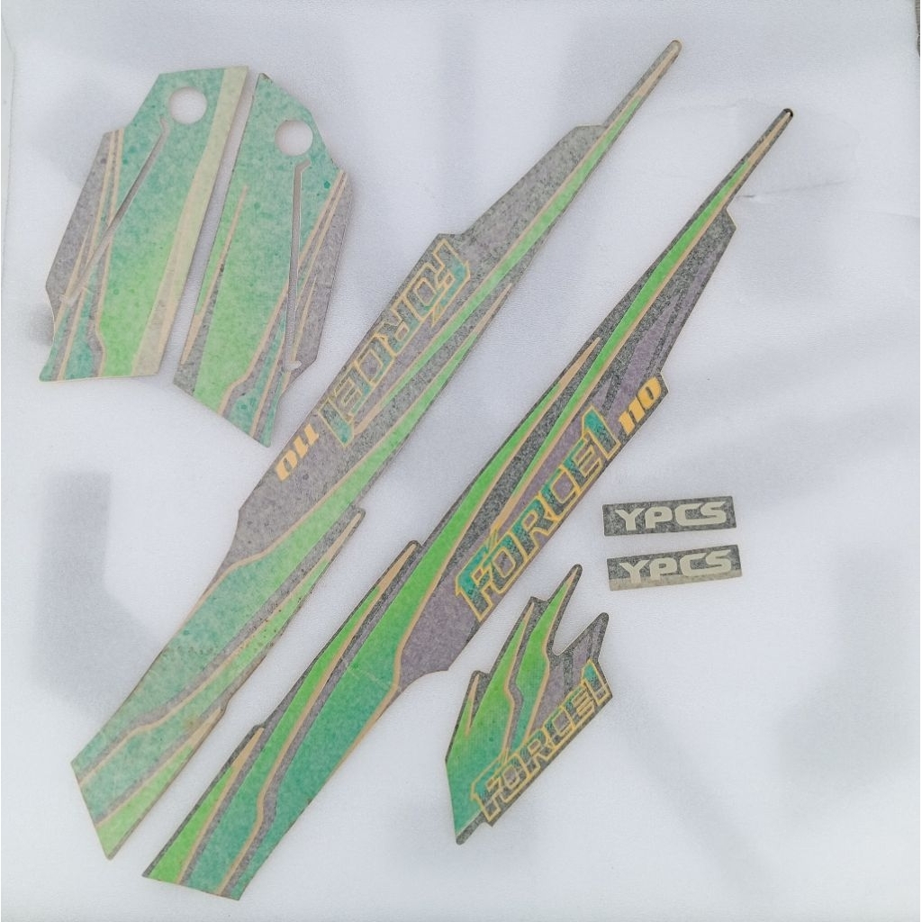 Striping sticker decal body Yamaha Force1 force 1 1995 list hijau laminasi kertas NOS