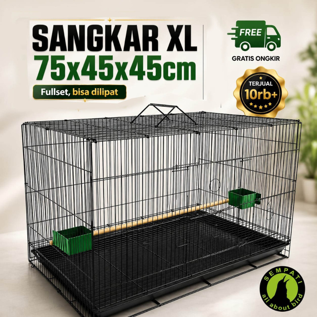 SEMPATI Sangkar Kandang Umbaran Kucing Size Jumbo XL 76x47x46cm Free 2 Cepuk Plus Tatakan Tangkringa