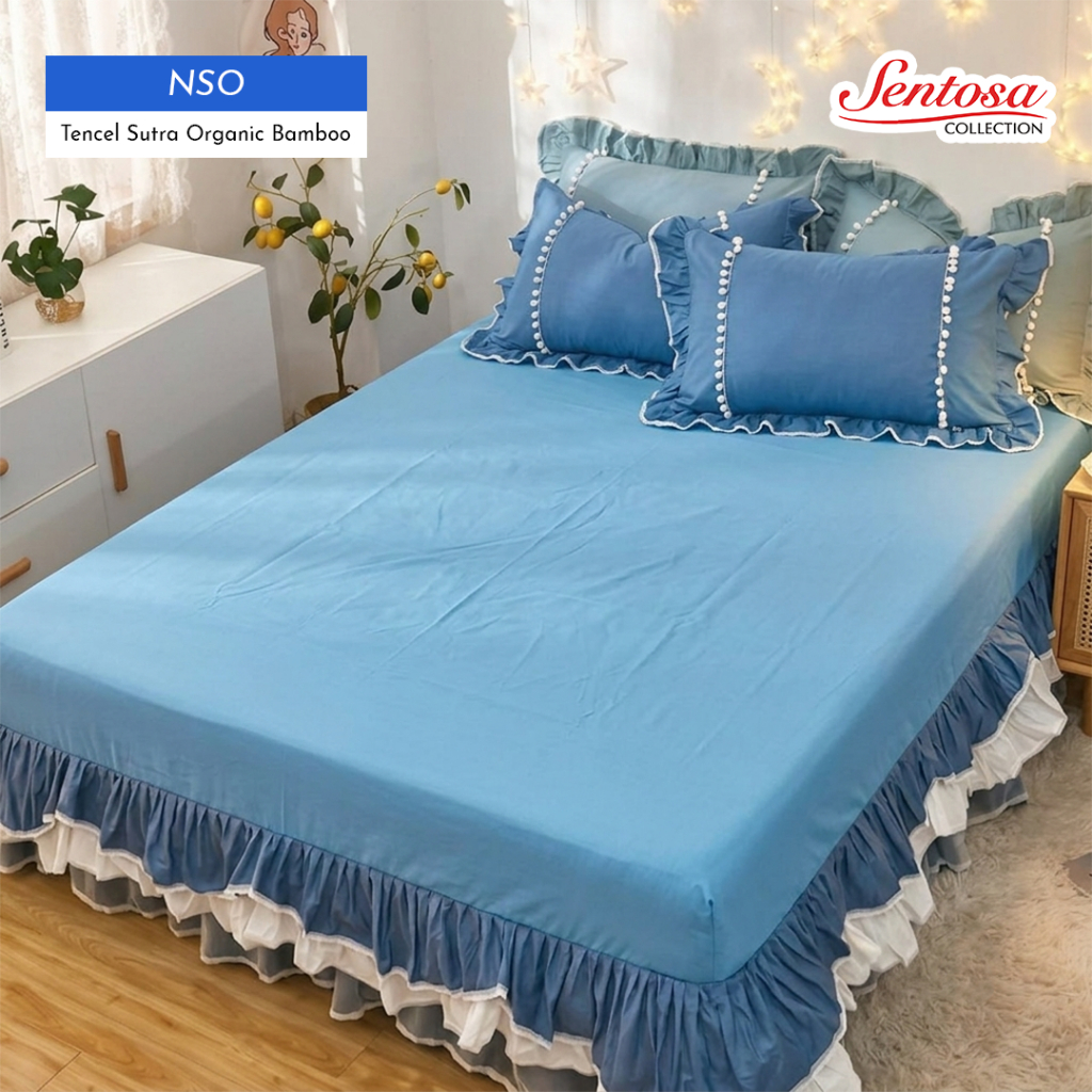 Sprei polos biru laut ukuran 180x200x30 bahan tencel lyocell ready stock [NSO]