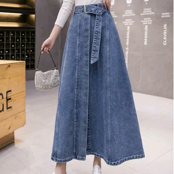 Natalie Rok Jeans Skirt Panjang Wanita Denim Tebal