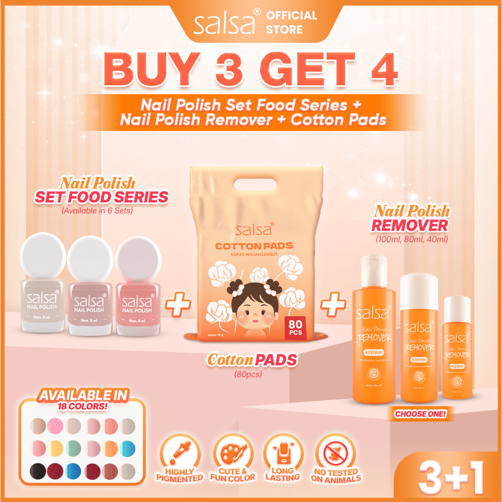 [BUY 3 GET 4] SALSA Nail Polish Set Food Series+Varnish Nail Remover -Kutek Tahan Lama | Cat Kuku | 