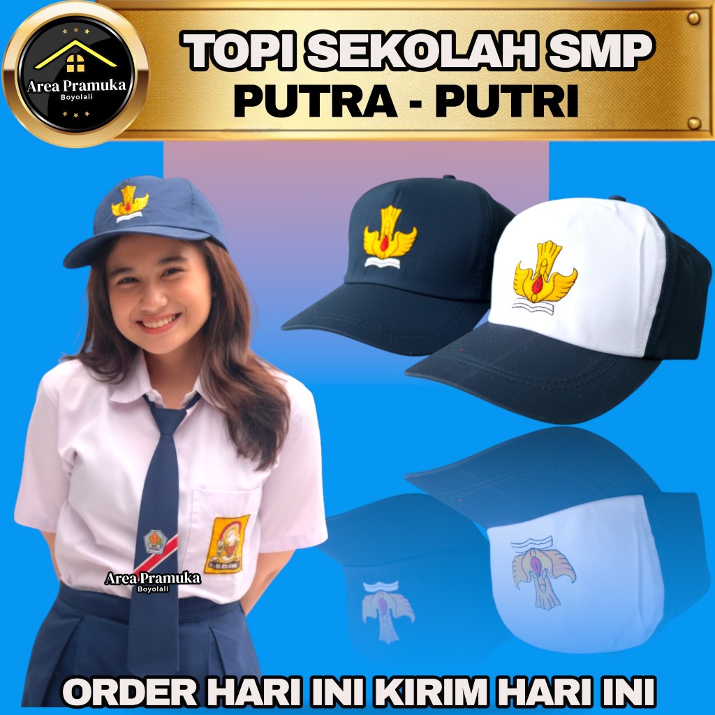 Topi SMP bordir | Topi SMP biru putih bordir | Topi SMP biru full