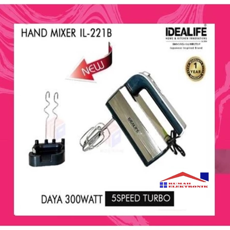 Idealife Hand Mixer Multi Speed Idealife IL-221B / IL 221B / IL221B Dilengkapi 5 Speed Turbo