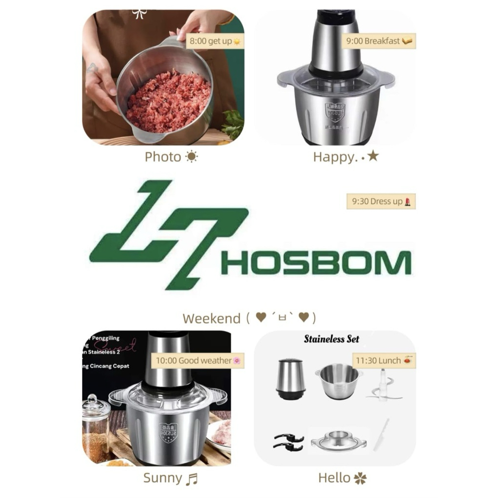 Chopper Hosbom Serbaguna Type 685 Gilingan Daging Bumbu Stainless