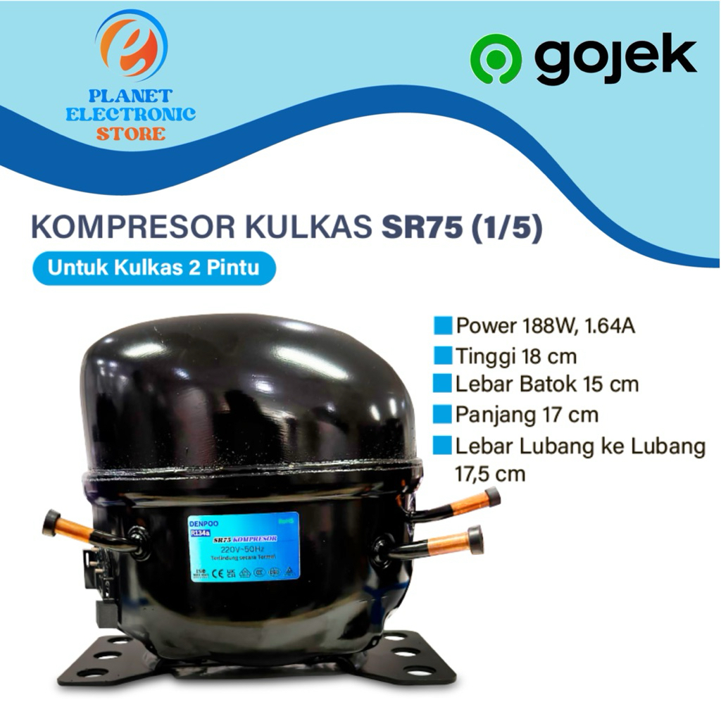 Kompresor Kulkas Frezeer Compressor Showcase Freezer 1 Pintu SR75 1/5 PK/HP