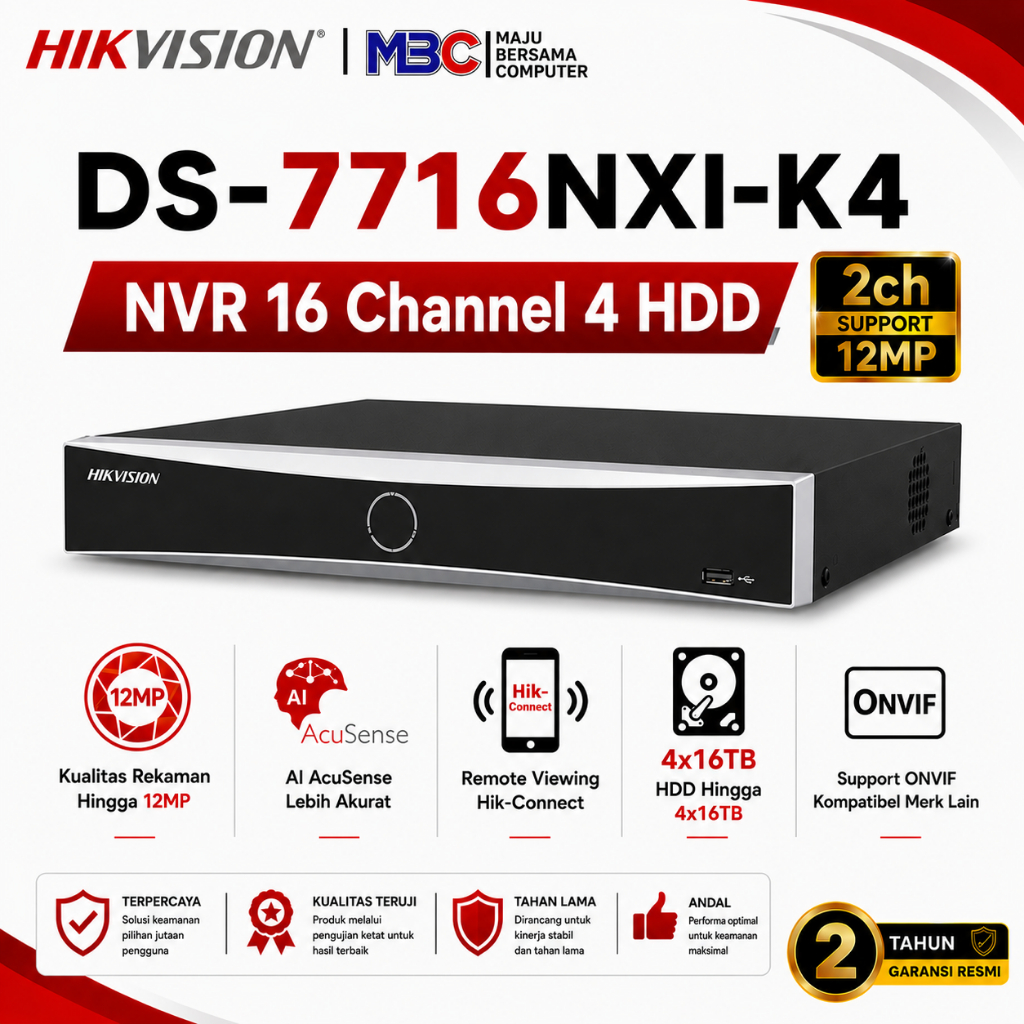 NVR Hikvision 16 Channel 4K 8MP DS-7716NXI-K4 - NVR Hik Vision 4CH 8CH 16CH 32CH