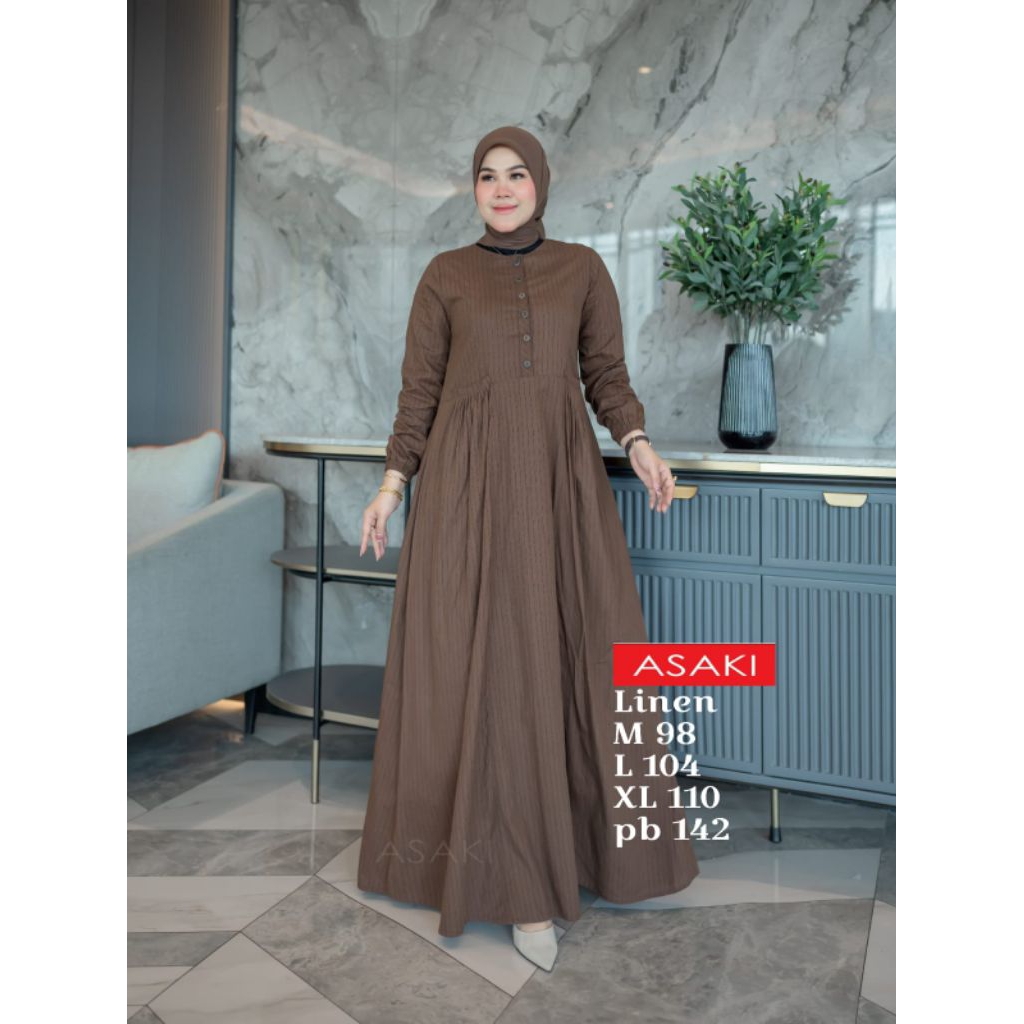 Gamis linen import asaki best seller
