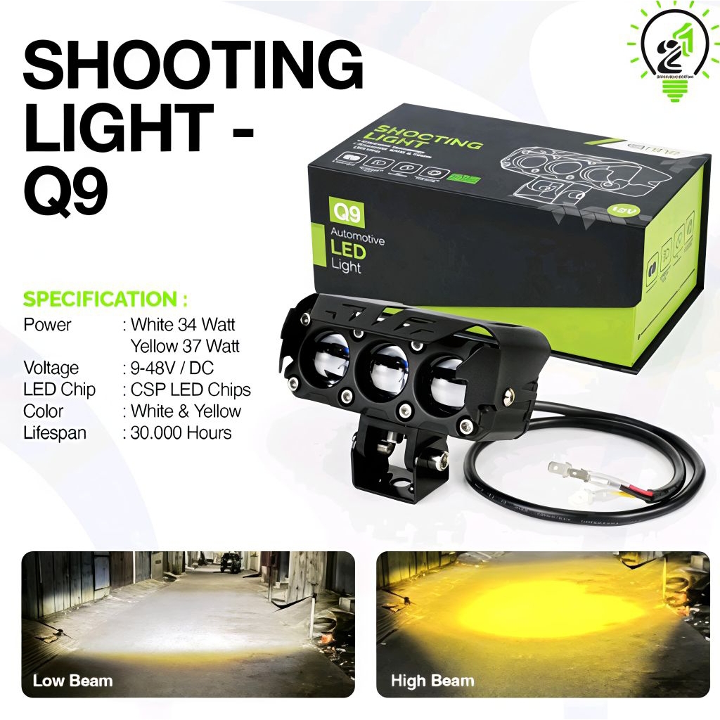 LAMPU LED TEMBAK LASER 3 MATA NINE LUXIMOS Q9 Q9PROHi LOW MOBIL MOTOR 2 WARNA SUPER TERANG