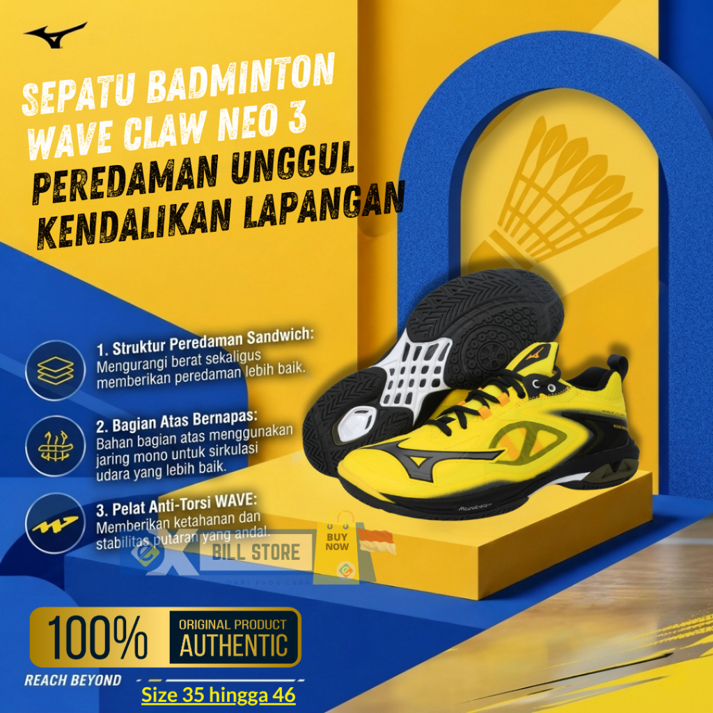 Sepatu Bulutangkis Mizuno Wave Claw Neo 3 Original Badminton Shoes Pria Wanita Bulutangkis 2026 Bumb