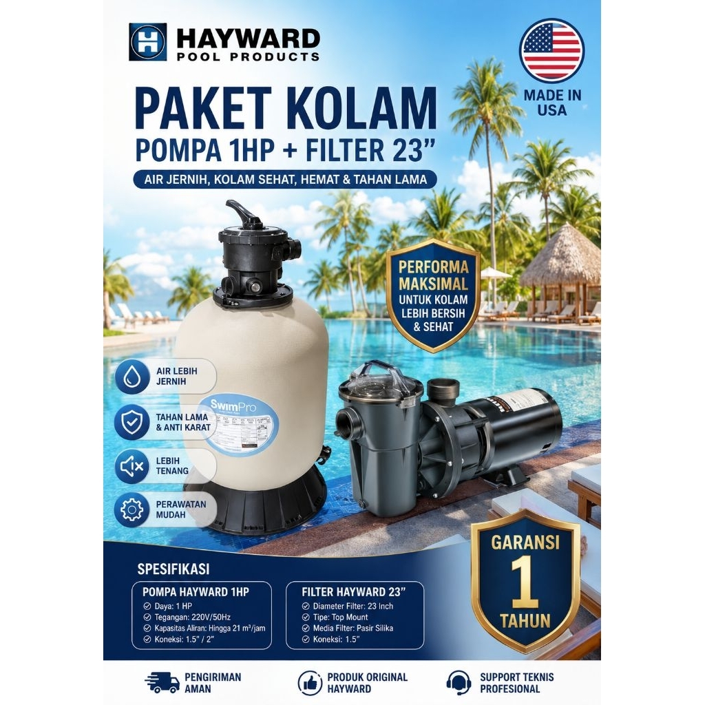 Paket Pompa Kolam Renang Hayward 1HP + Filter Hayward 23"/Paket Kolam