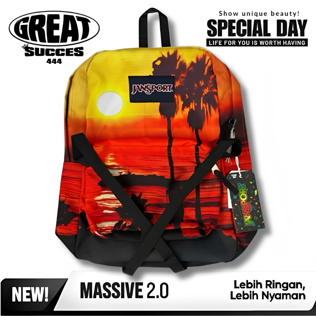 GREATSUCCES - TAS JANSPORT SUNSET BACKPACK ORIGINAL SUPERBREAK - JANSPORT TROPICAL BEACH - TAS RANSE