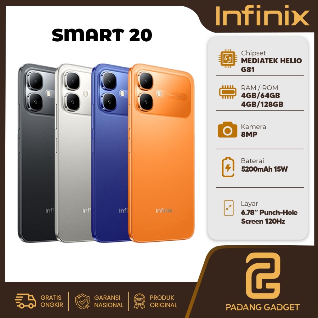 Infinix Smart 20 4/64GB 4/128GB HP Android Smartphone Baru Garansi Resmi