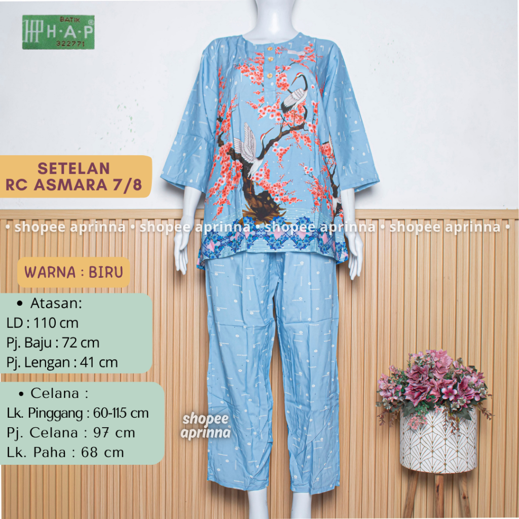 COD RC ASMARA Setelan HAP Bu Tejo Merk H.A.P Asli Original Setelan Celana Panjang Lengan 7/8 Piyama 