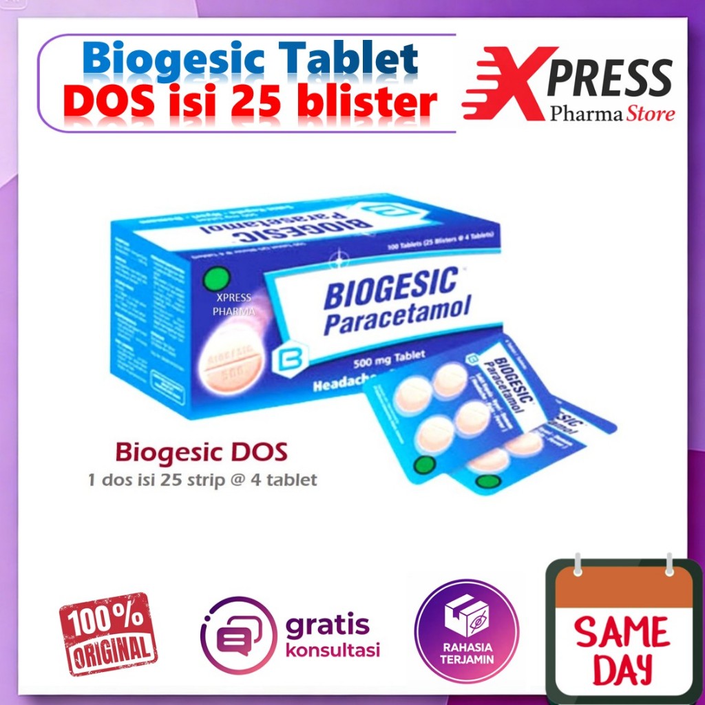 XPRESS  DOS Biogesic isi 25 strip @ 4 Tablet - Obat Penurun Panas biogesik Bio Gesic Gesik Dus Box B