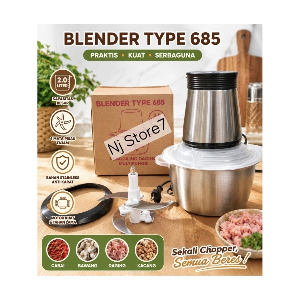Blender Chopper 2L Type 685 | Penggiling Daging, Bumbu, Cabai, Bawang & Kacang Serbaguna