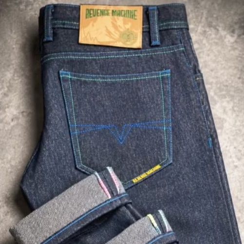 Celana Jeans Pria Selvedge 17 Oz Kaku - Denim Showa Biru