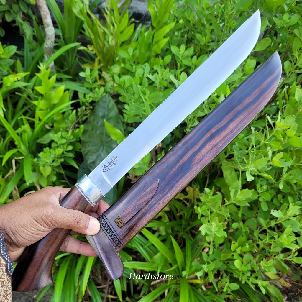 Pisau Sembelih 32 cm Baja Modern SLD Hitachi Japan, Kayu Amara Ebony bonus Sarung Kain Batik