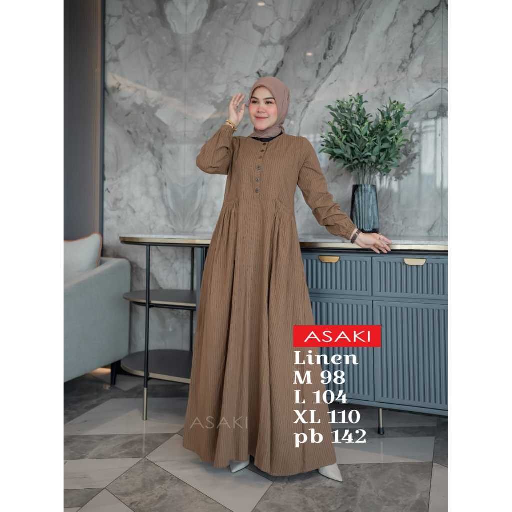 Gamis Dress Asaki Mode Katun Linen Cantik Bahan Premium