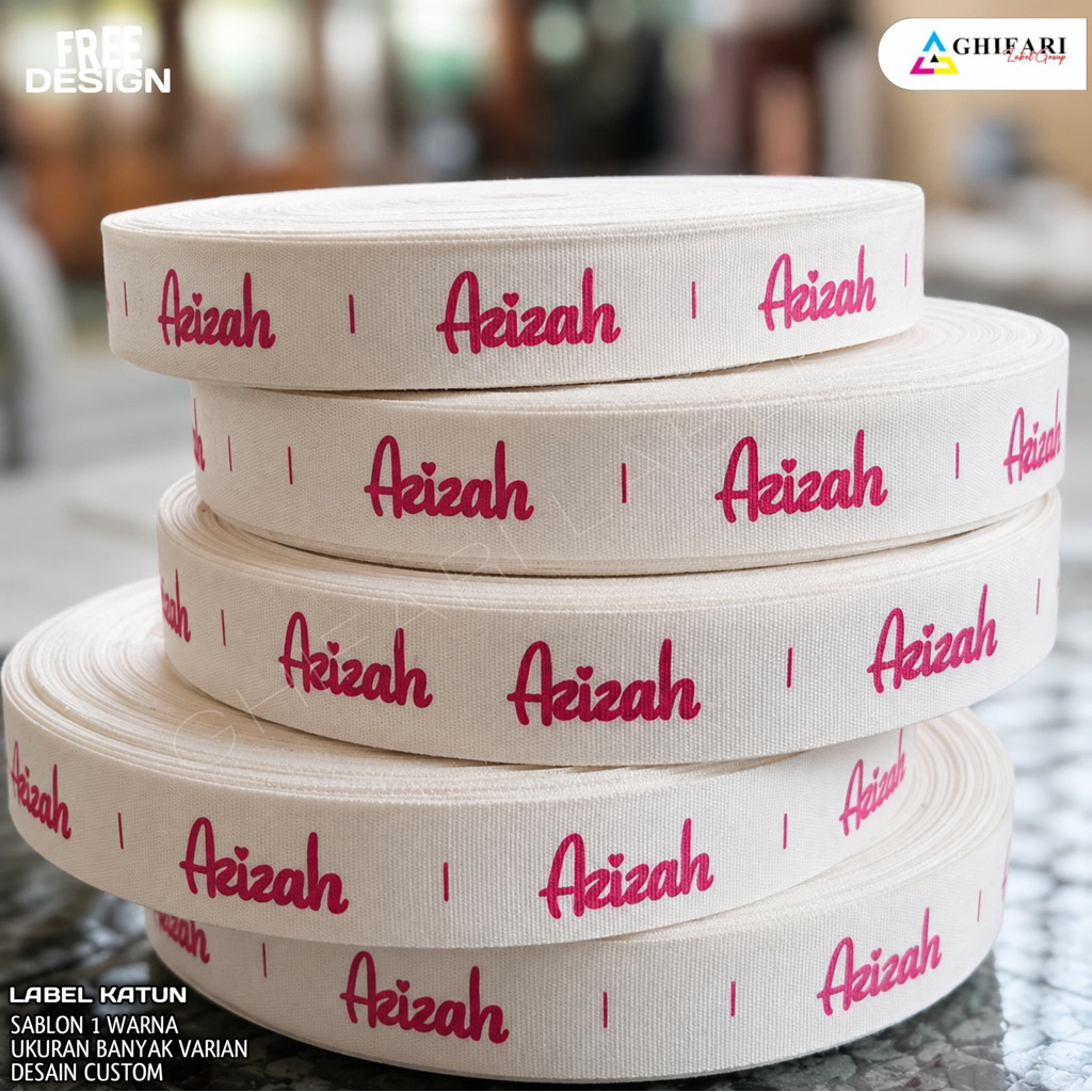 Label Katun Roll 20 Meter Custom Nama Merek | Label Baju | Label Hijab | Custom Logo