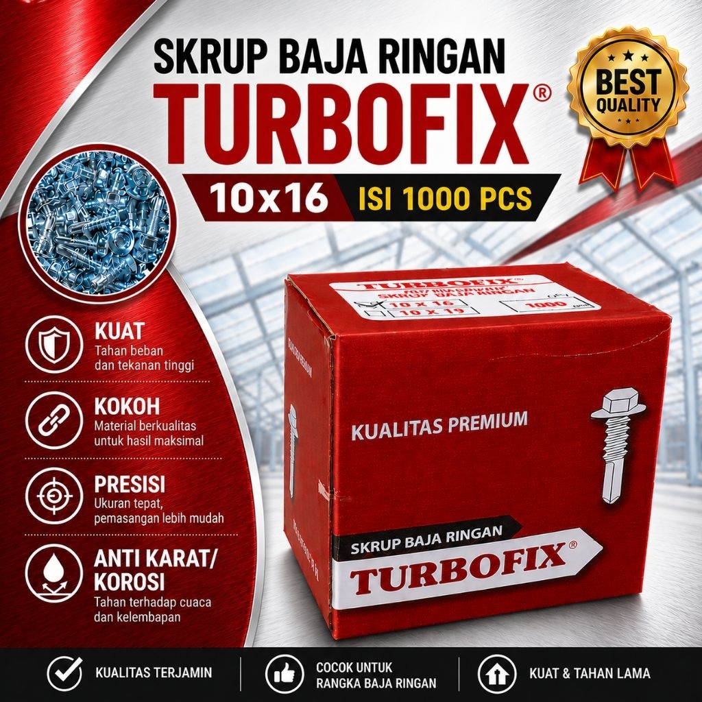 Sekrup/Skrup Baja Ringan/Roofing TURBOFIX CHROME PLATE SS 10x16 isi 1000pcs