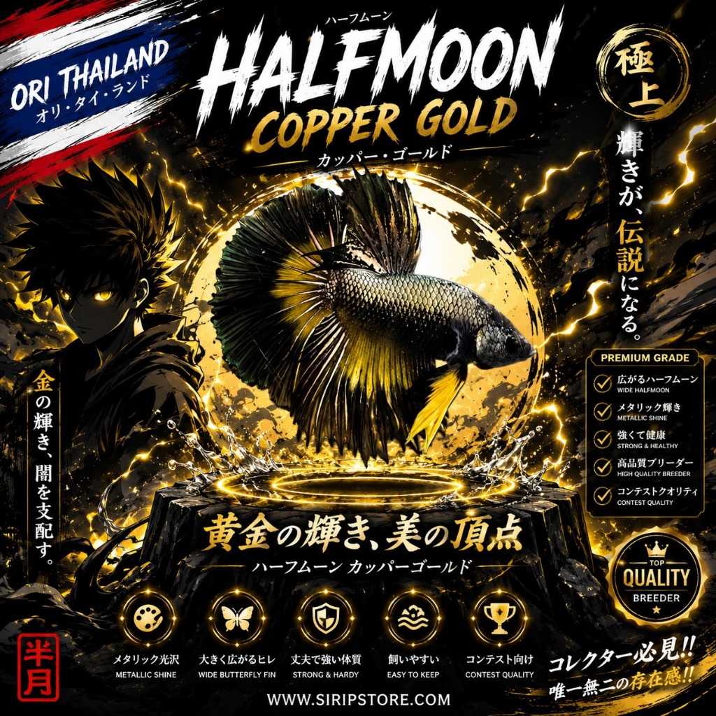 Halfmoon Copper Gold Ori Thailand |Halfmoon Premium Grade | Metallic Gold