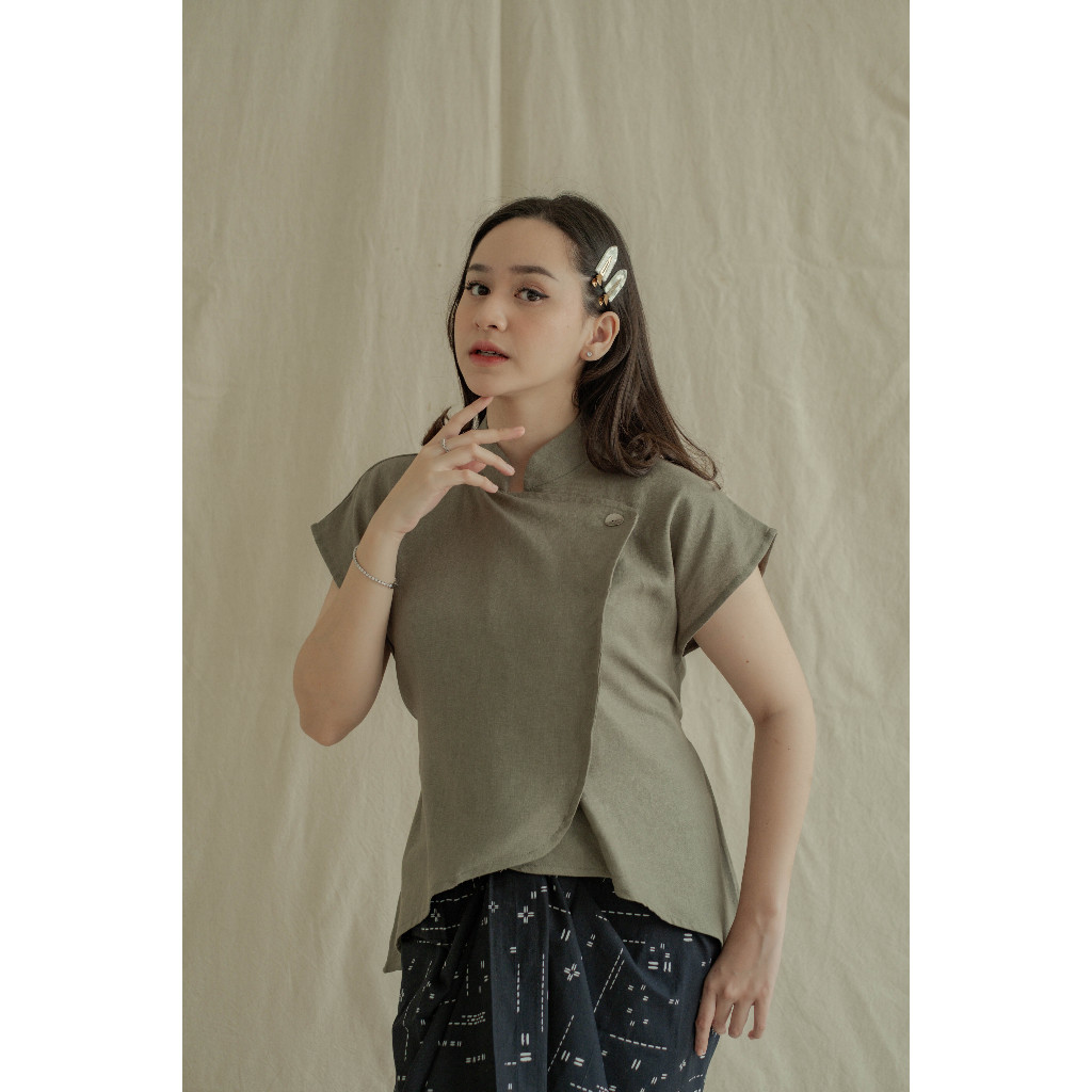 KEBAYA LINEN WANITA KEBAYA DJANGGAN - OLIVE GREEN