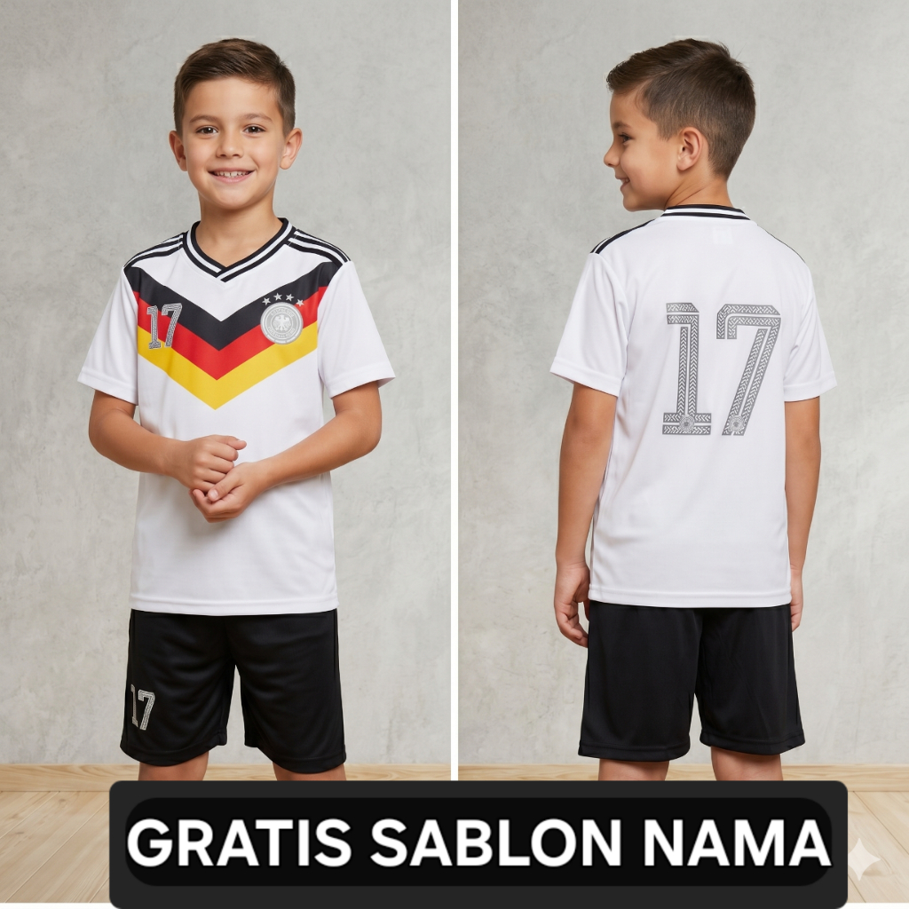 jersey baju bola anak jerman home/setelan baju bola jerman home kids usia 1-12thn