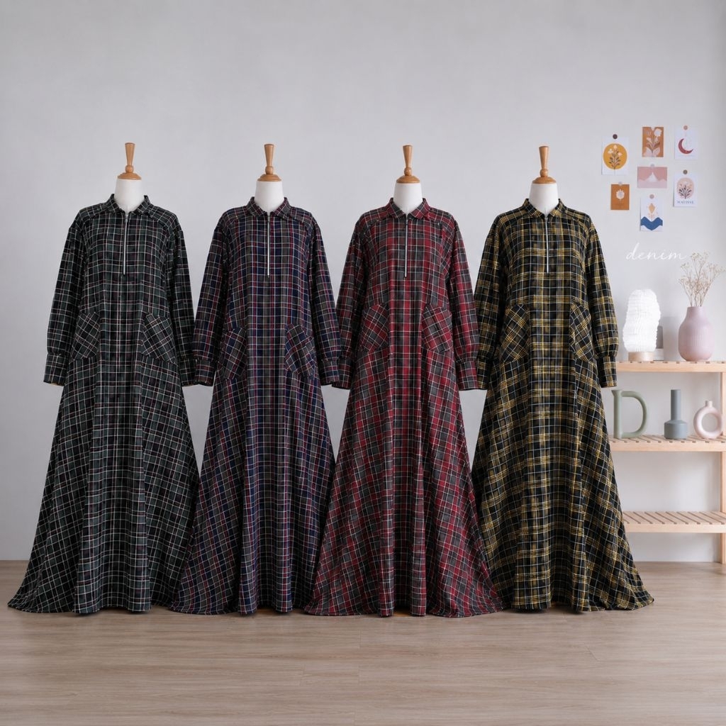 Gamis dress kotak flanel semi wol