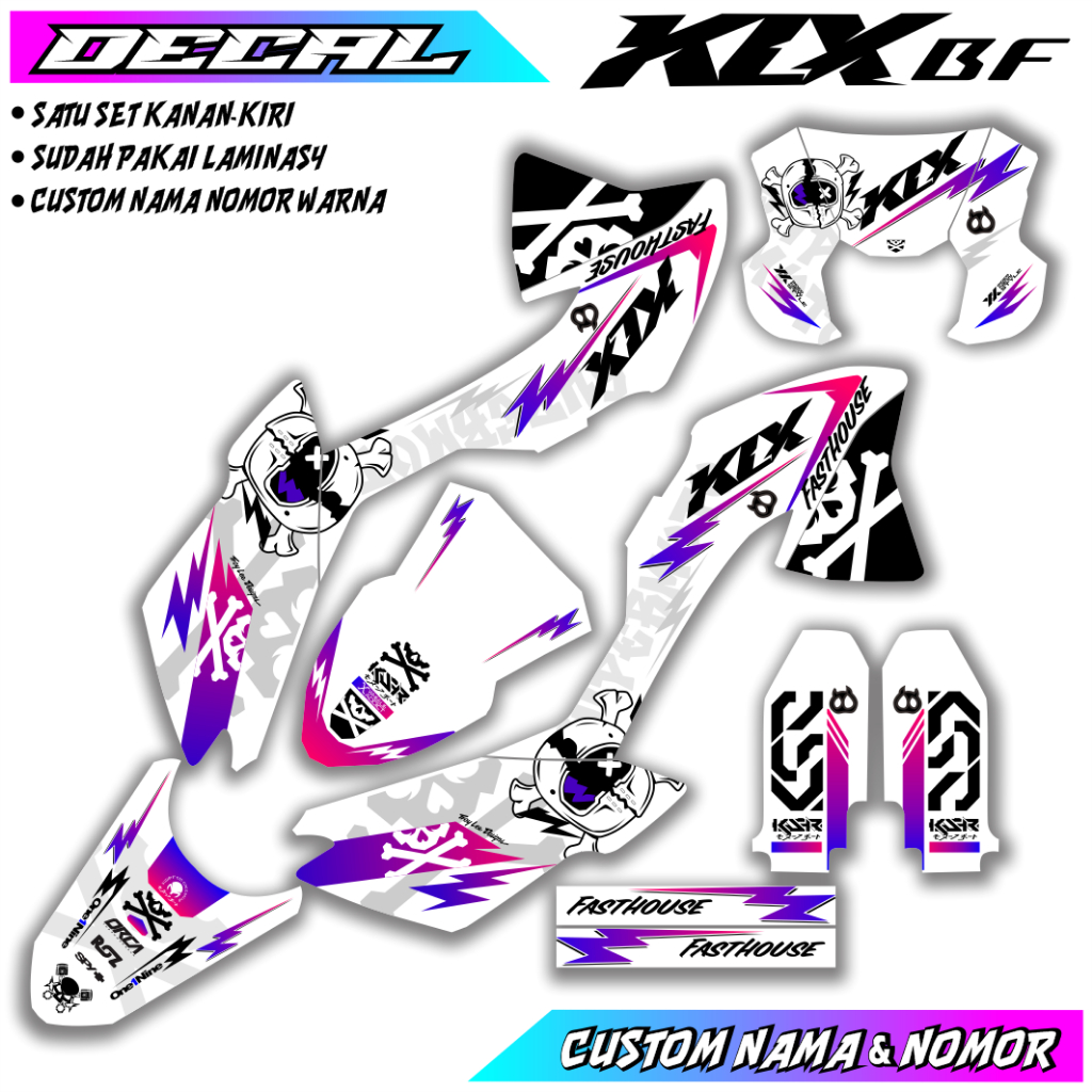 Decal KLX 150 BF Full Bodi Custom Design Motif Fasthouse Tengkorak Keren Termurah