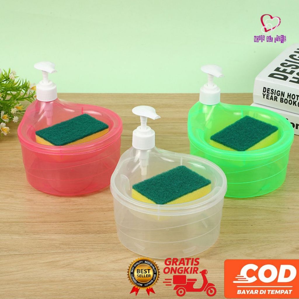 Tempat Sabun Cuci Piring Viral 1000ml + Spons / Wadah Sunlight Model Bulat & Persegi / Dispenser Bot