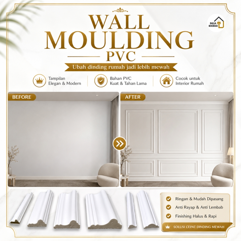 Wall Moulding PVC Lis Profil Molding Dekorasi Dinding Border PVC Molding Plafon Rumah Estetik