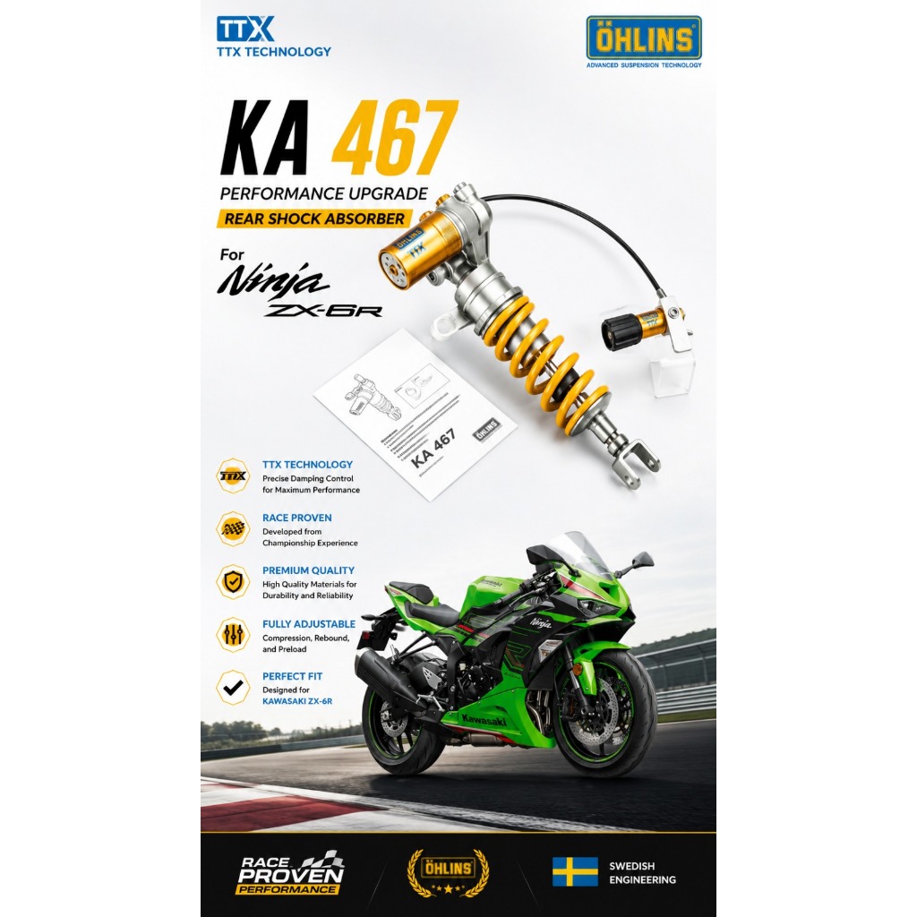 Shock Ohlins TTX GP Kawasaki ZX6R / ZX636 - KA467 (Garansi Indonesia)