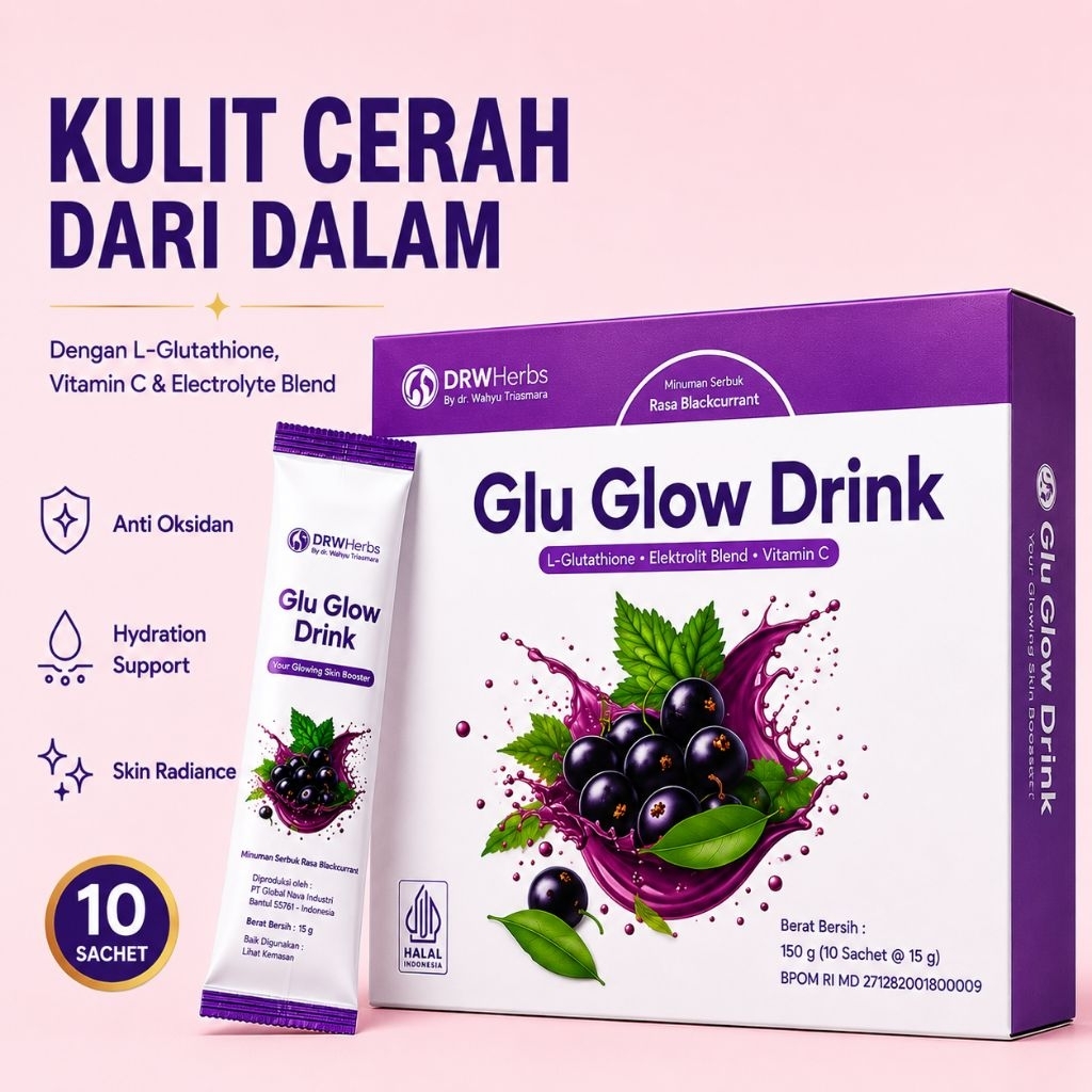Glu Glow Drink DRW Herbs | Glutathione Drink | Minuman Pencerah Kulit Glowing Cerah Blackcurrant